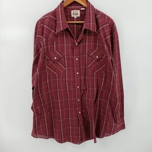 Ely Cattleman Men's XXL Pearl Snap Western Shirt Long Sleeve Burgandy Plaid